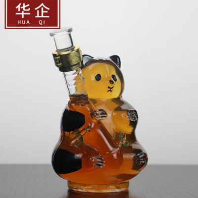 河间华企吹制玻璃酒瓶小熊猫艺术酒瓶玻璃泡酒瓶